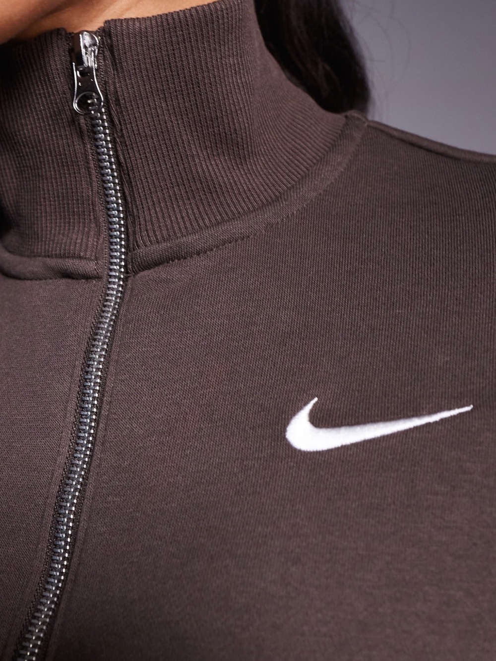 NIKE NSW PHOENIX FLEECE OVERSIZED HALF-ZIP CROP HOODIE Brown - Picture 3 of 5